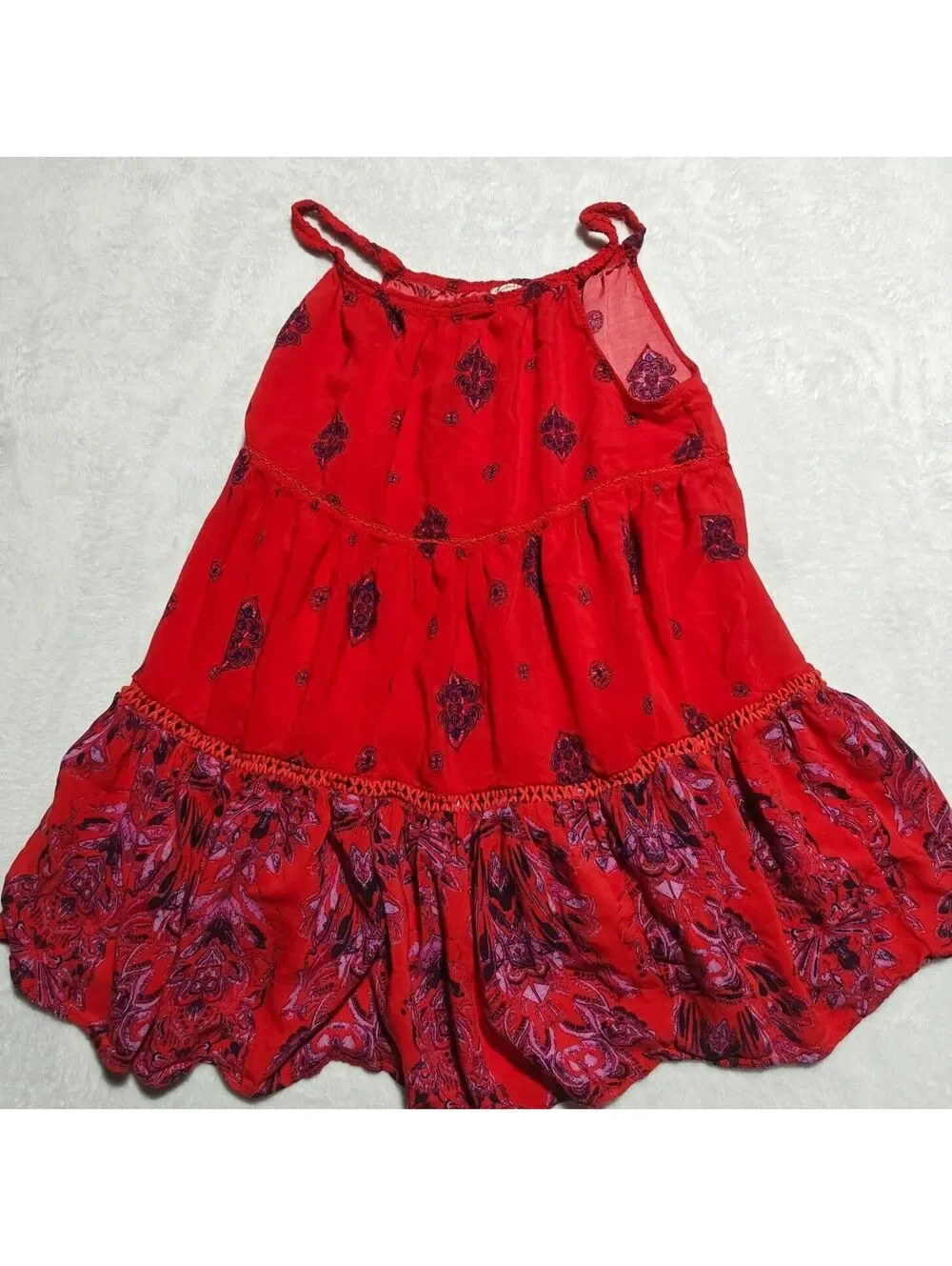 Free People Intimately red and purple paisley tiered flowy mini dress